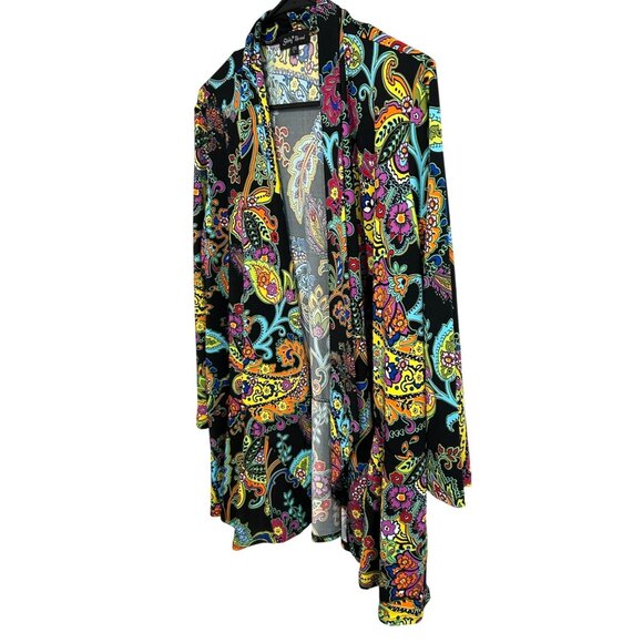 Slinky Brand  Open Front Colorful Paisley Cardigan Jacket Sz Large Boho Festival - Picture 3 of 10